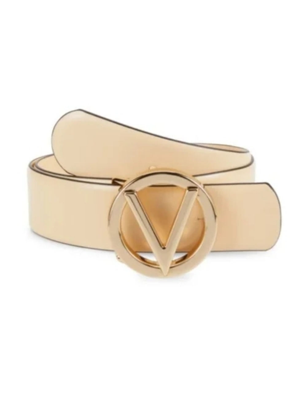 New Valentino By Mario Valentino Giusy Logo Cream Leather Belt In Size Xs